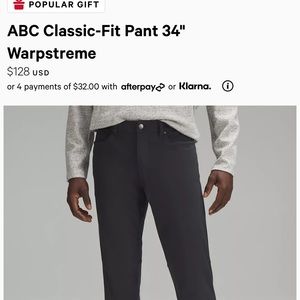 Lululemon Men’s ABC Classic Fit Pants 34”